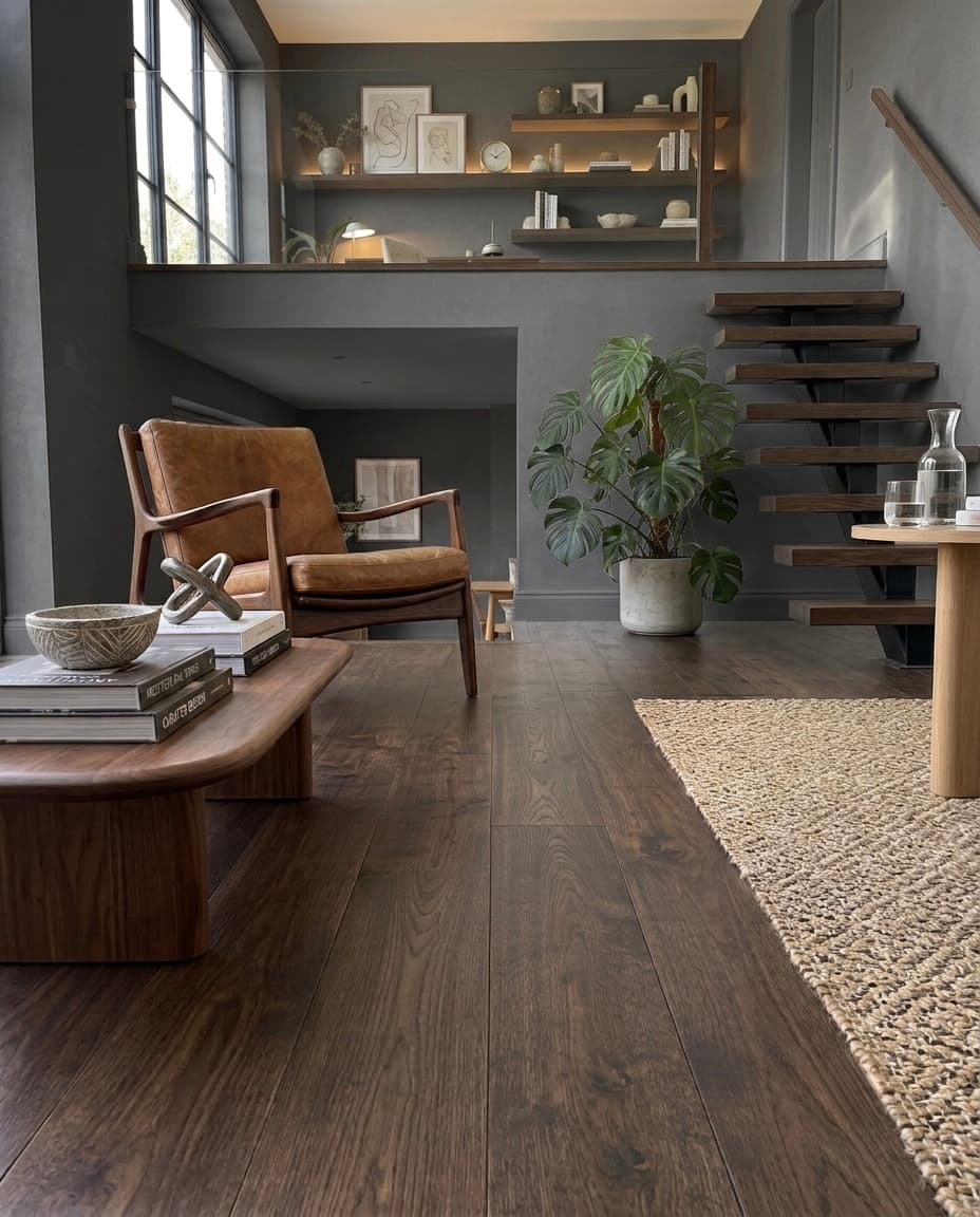 Deep smoked oak flooring in a Didsbury, Manchester home